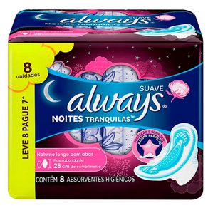 Absorvente Always Noites Tranquilas Suave Com Abas 8 Unidades