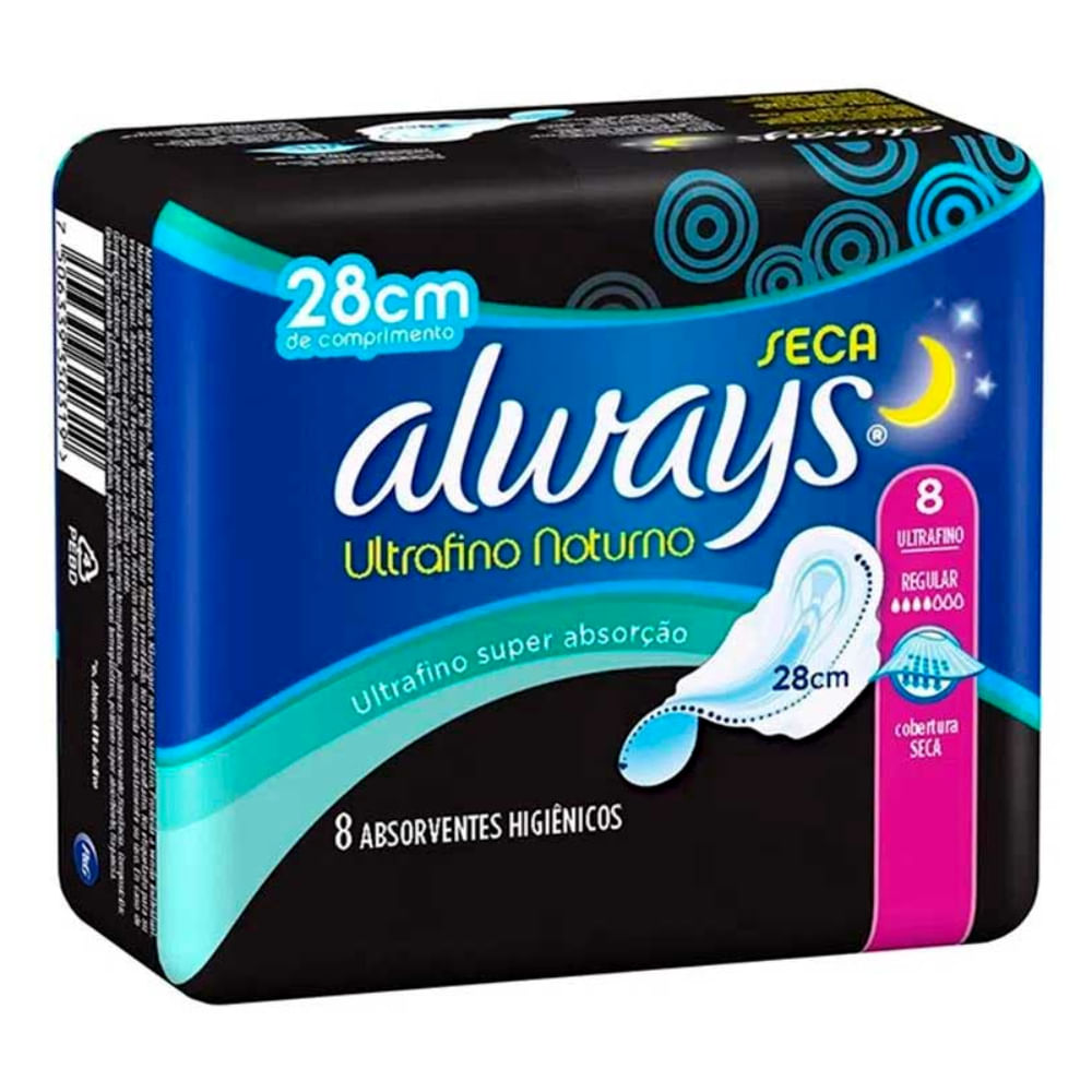 Absorvente Always Ultrafino Noturno Seca Com Abas 8 Unidades