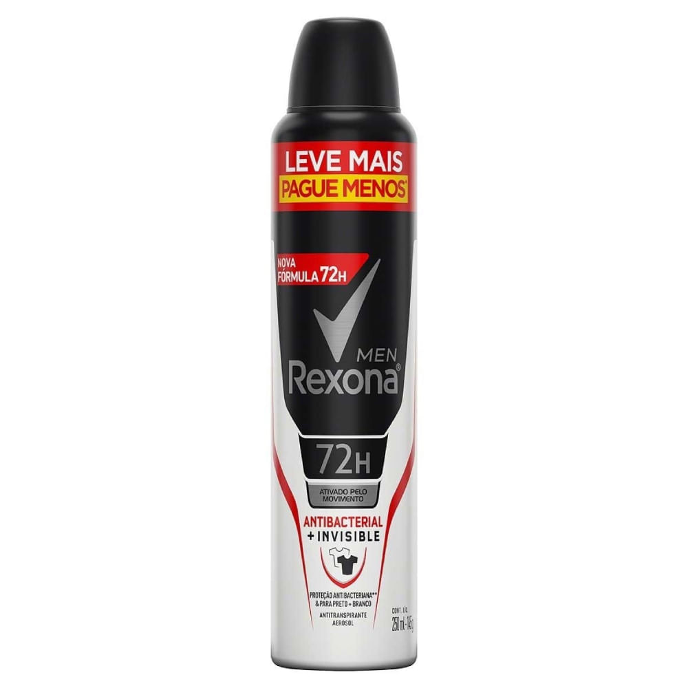 Desodorante Rexona Masculino Antibacterial Invisible Aerosol 250ml