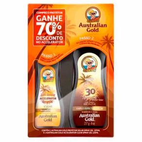 Kit Australian Gold Protetor Solar Bronzer Fps30 275Ml + Acelerador De Bronzeado 125Ml