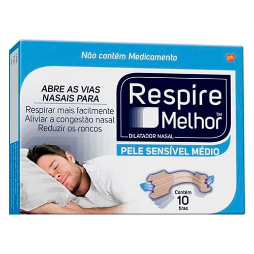 Dilatador Nasal Respire Melhor Pele Sensível M 10 Unidades