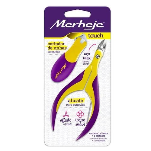 Kit Merheje Touch Amarelo Alicate + Cortador De Unhass Kit Merheje Touch Alicate+espatula Amarelo/roxo