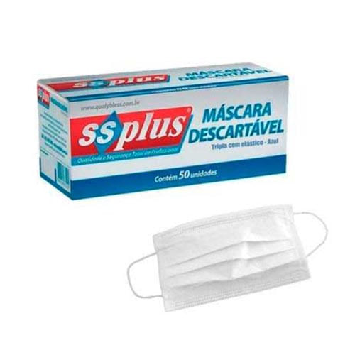 Máscara Descartável Ssplus Branca 50 Unidades