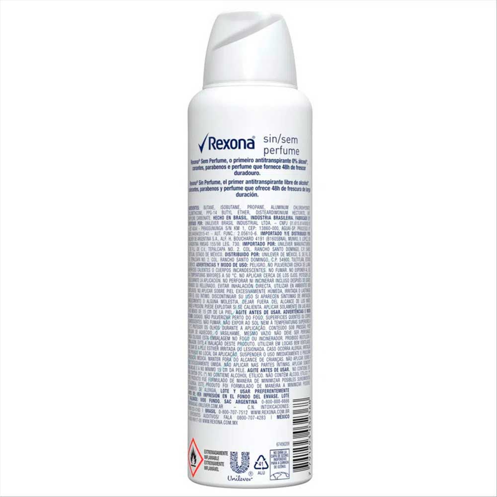 Desodorante Rexona Sem Perfume Aerosol 150ml - Imagem 2