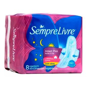 Absorvente Sempre Livre Adapt Plus Noite E Dia Suave Com Abas 8 Unidades