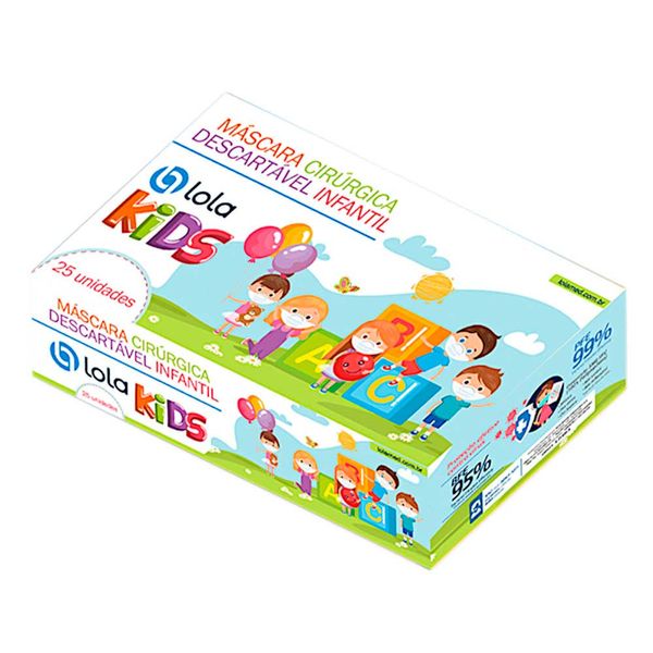 Máscara Cirúrgica Descartável Lola Kids Azul 25 Unidades
