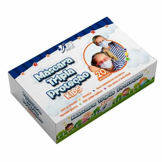 Máscara De Proteção Infantil Ft Tripla Proteção Azul 20 Unidades