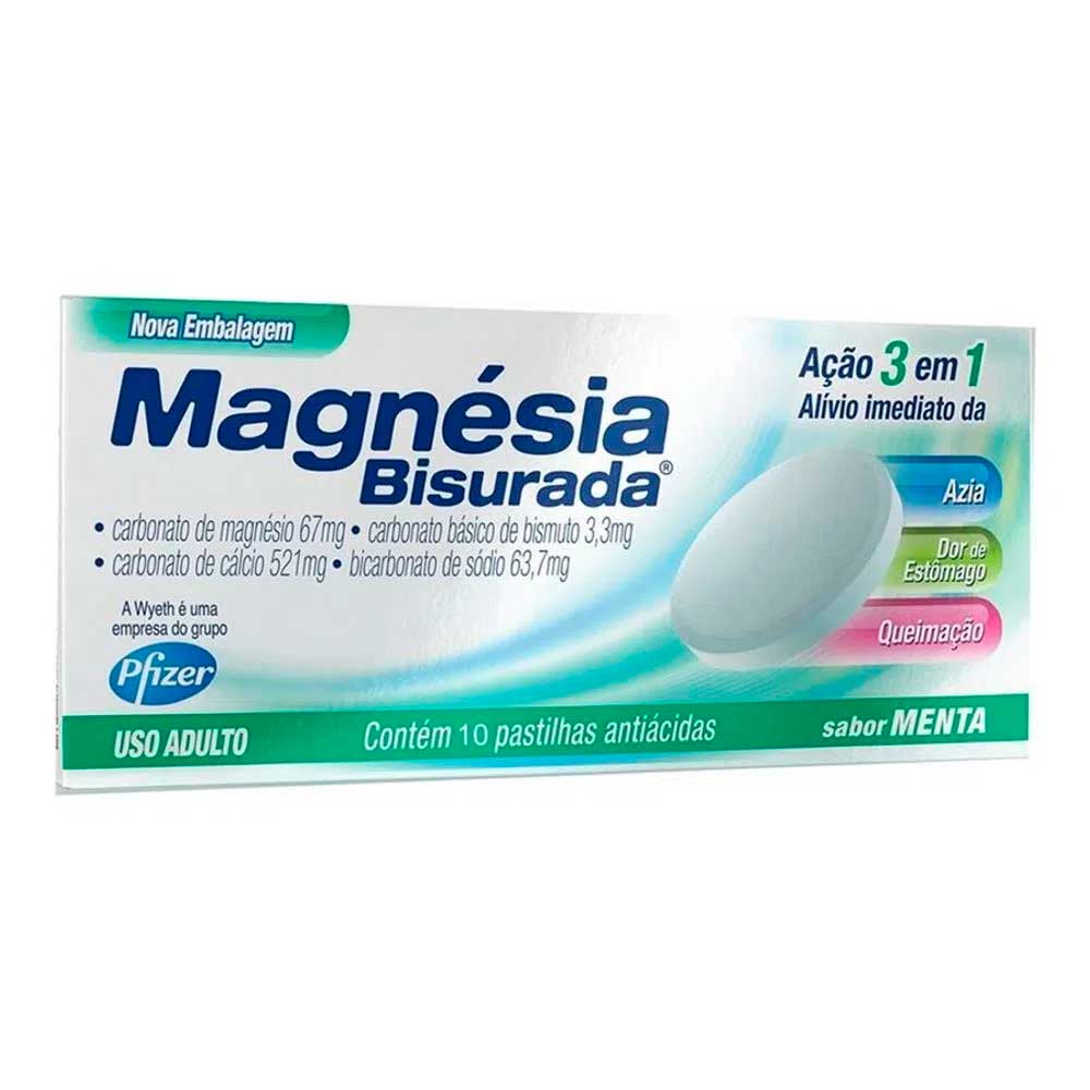 Magnésia Bisurada Menta 67,0mg/3,3mg/521,0mg/63,7mg 10 Pastilhas