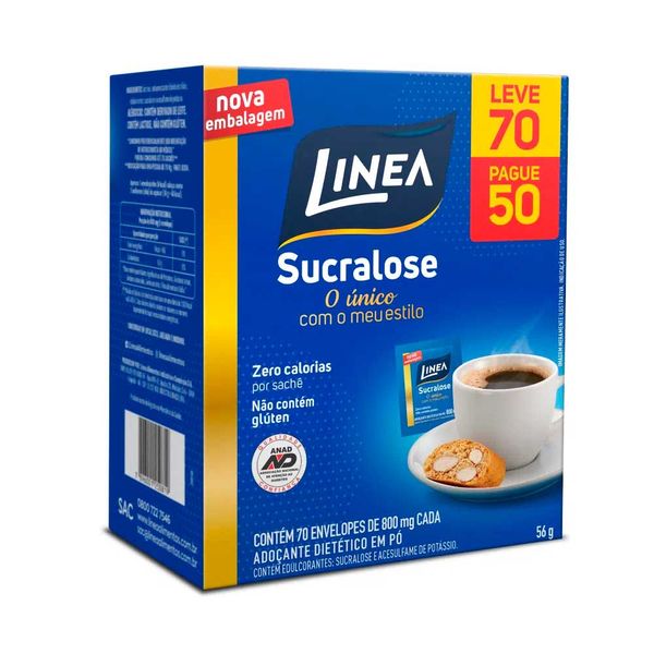 Adoçante Em Pó Dietético Linea Sucralose 70 Sachês De 800mg