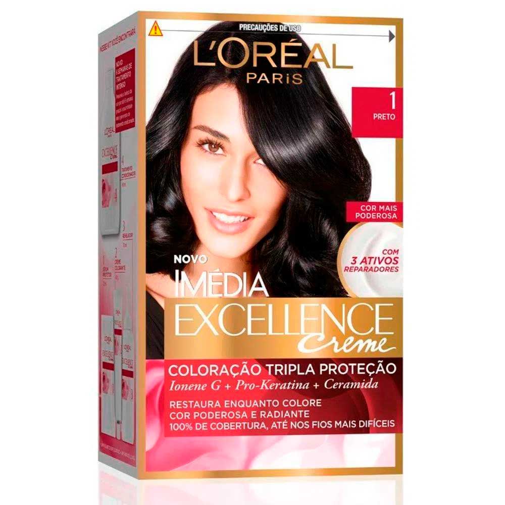 Tintura Loréal Permanente Imédia Excellence Creme N 1 Preto 1 Kit