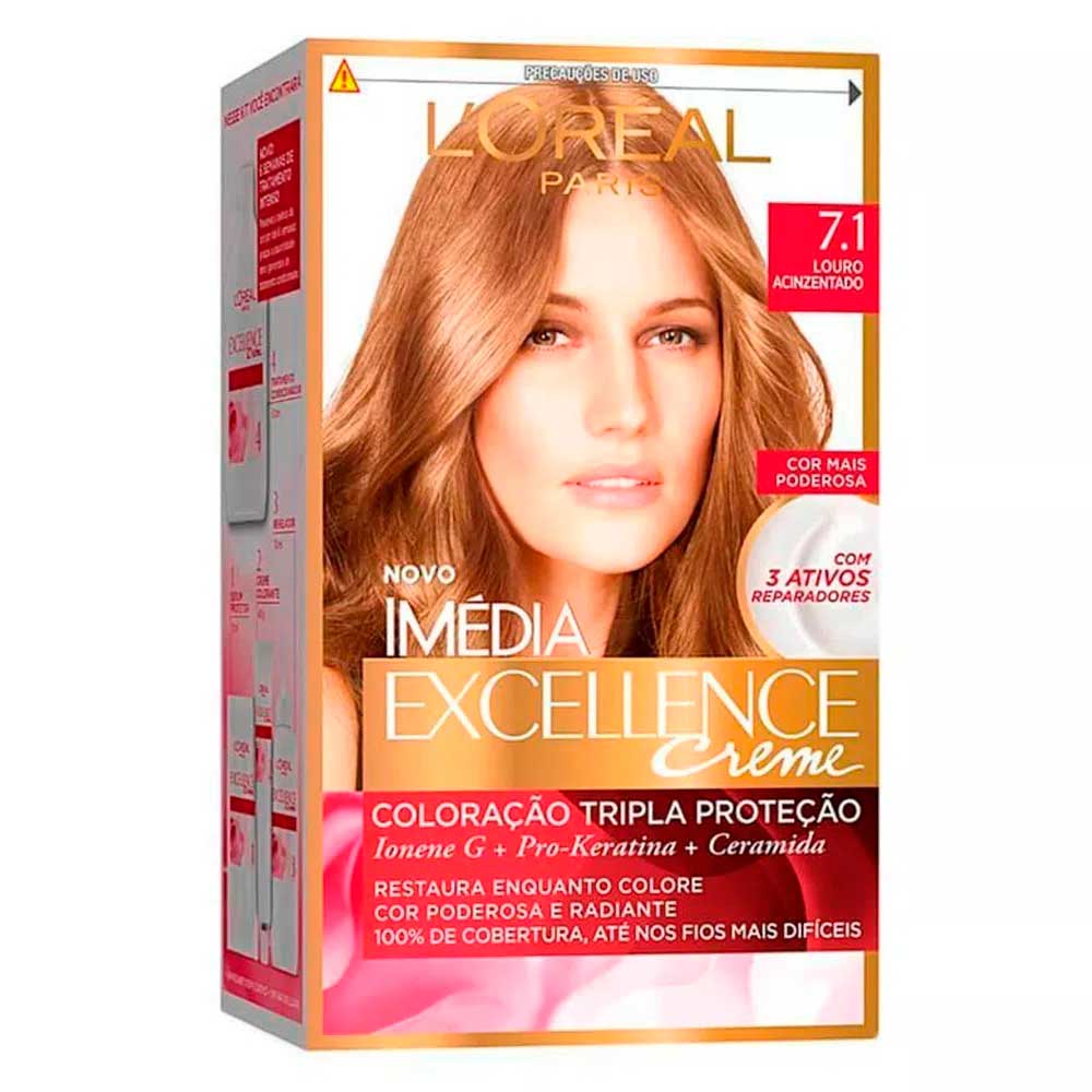 Tintura Loréal Permanente Imédia Excellence Creme N 7.1 Louro Acinzentado 1 Kit