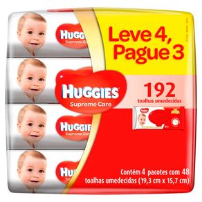 Lenços Umedecidos Huggies Supreme Care 192 Unidades Toalhas Umedecidas Huggies Hidratacao Nutricao C/48 Leve 4 Pague 3