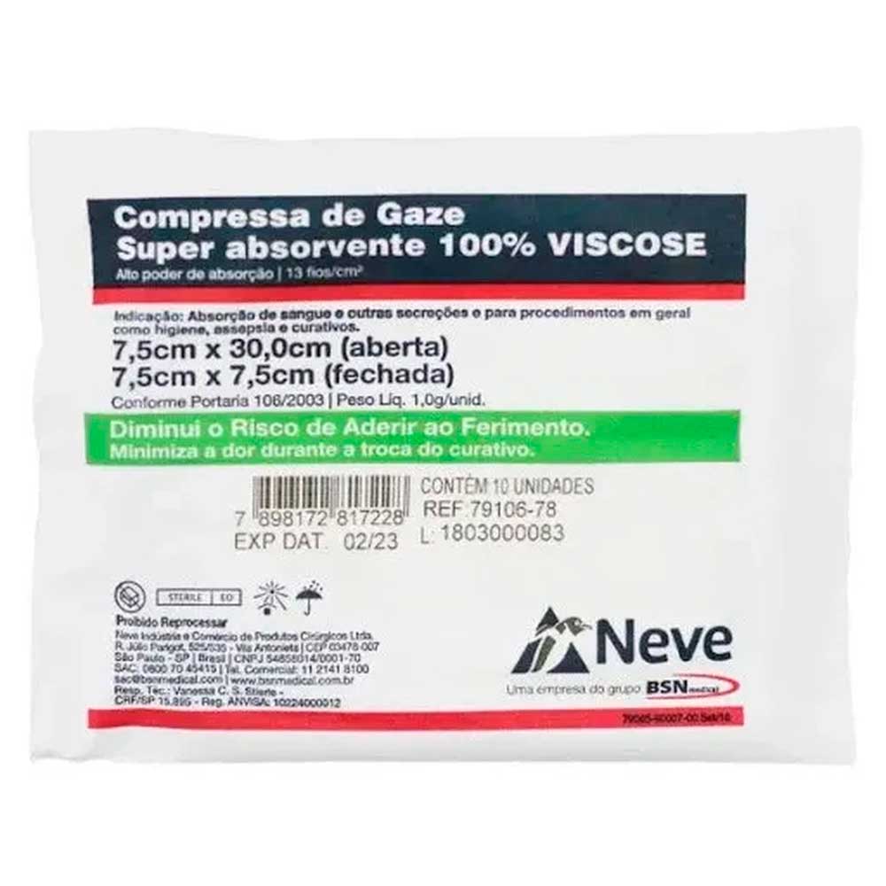 Compressas De Gaze Neve 13 Fios 7,5x7,5cm 10 Unidades