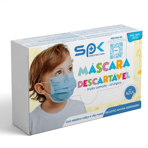 Máscara Descartável Infantil Spk Protection Azul 25 Unidades