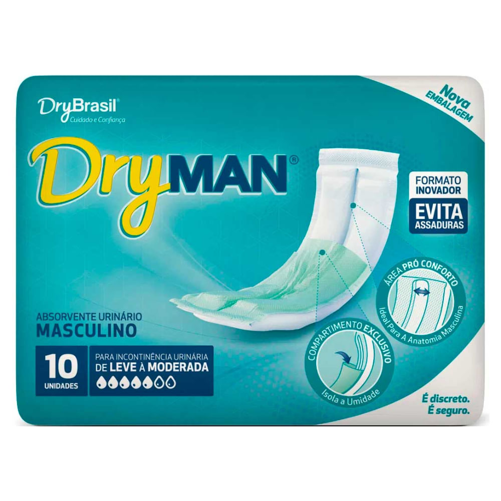 Absorvente Para Incontinência Urinária Dry Man Masculino 10 Unidades