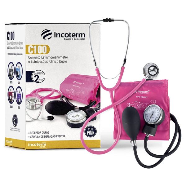 Kit Incoterm Estetoscópio + Aparelho De Pressão Rosa