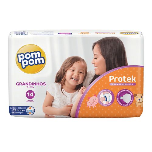 Fralda Pom Pom Protek Proteção de Mãe Grandinhos 14 Unidades