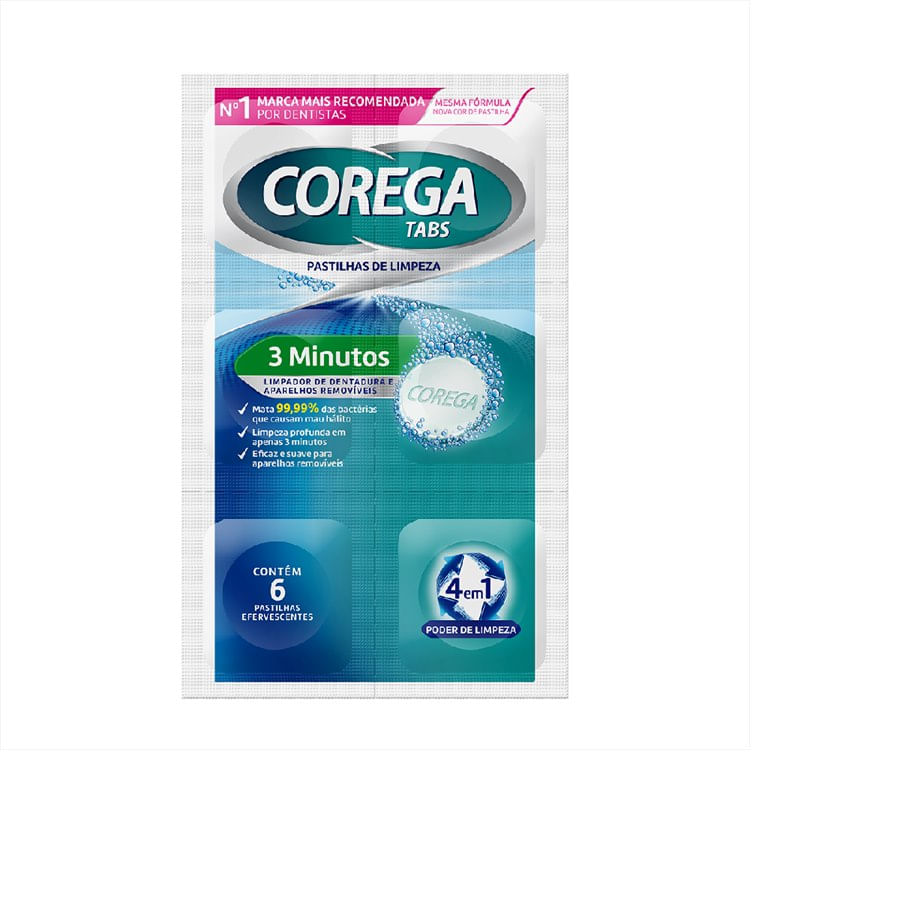Corega Tabs Pastilha Branqueador De Limpeza Em 3 Minutos 6 Pastilhas