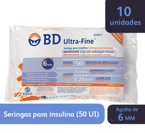 Seringa De Insulina Ultra-fine 6mm 0.25 10 Unidades