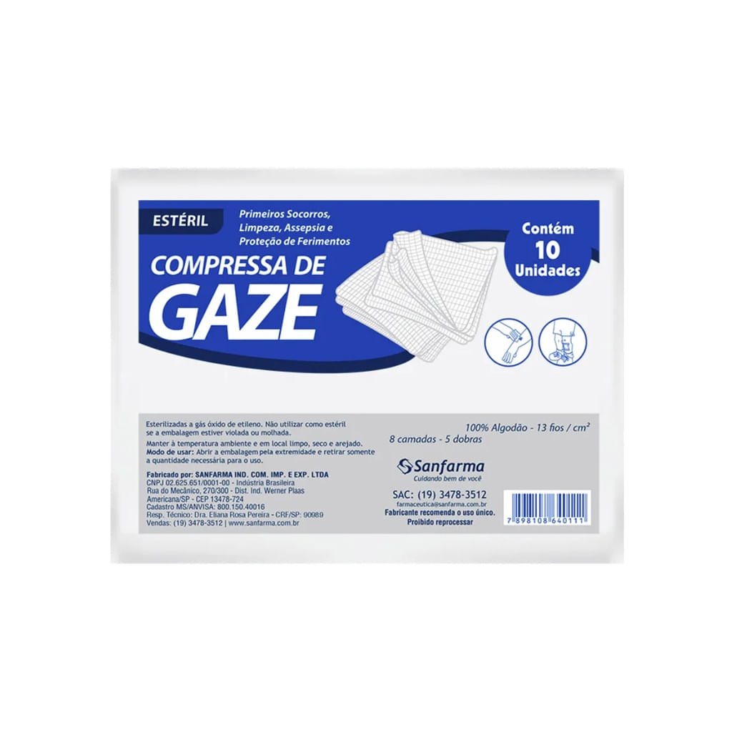 Compressa Gaze Estéril 13 Fios C/10 Sanfarma