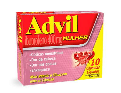 Advil Mulher Ibuprofeno 400mg, Analgésico Para Cólicas Menstruais 10 Cápsulas