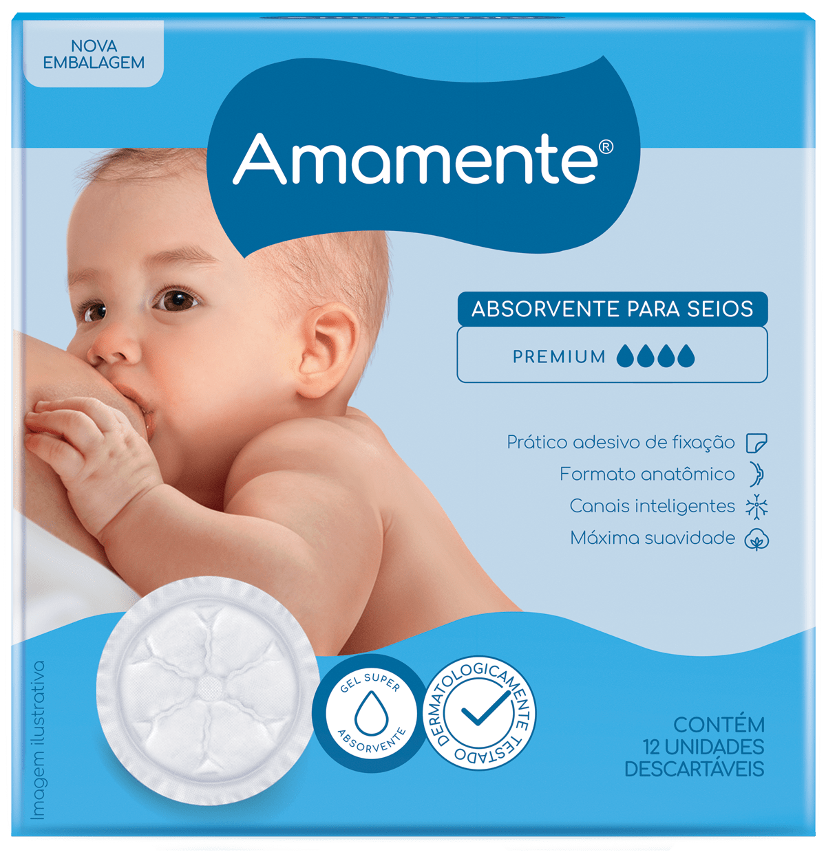 Absorvente Para Seios Amamente Premium 12 Unidades