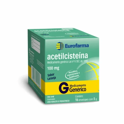 Acetilcisteína 100mg Granulado 16 Envelopes De 5g Eurofarma