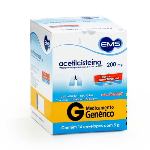 Acetilcisteína 200mg Granulado 16 Envelopes De 5g Ems