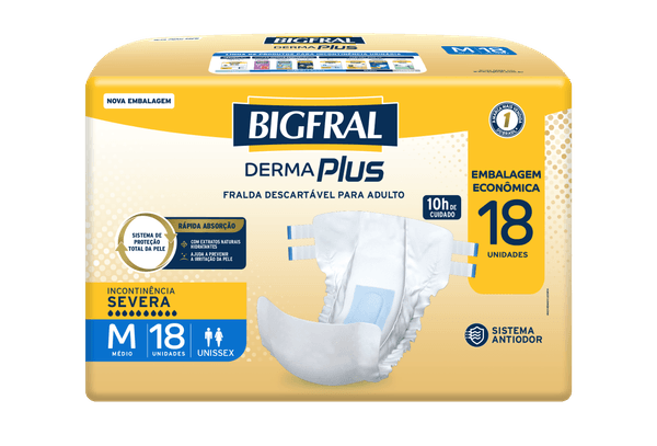 Fralda Geriátrica Bigfral Derma Plus Economica M 18 Unidades