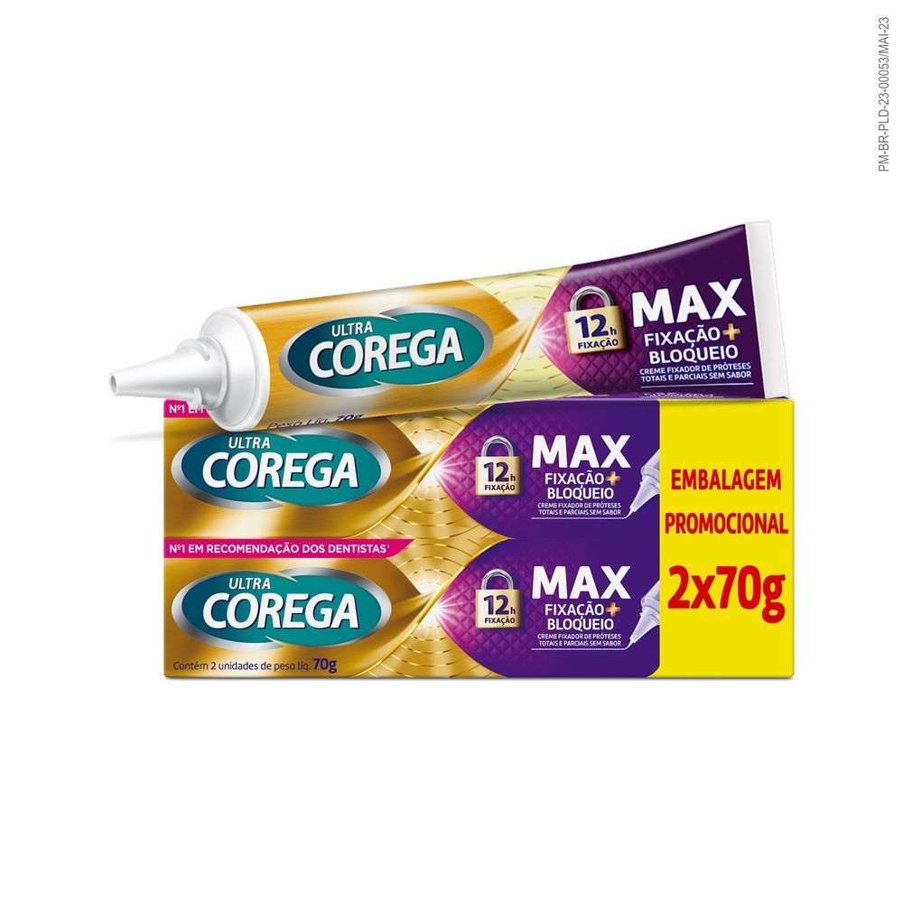 Fixador De Dentadura Corega Ultra Sem Sabor 2 Unidades De 70g