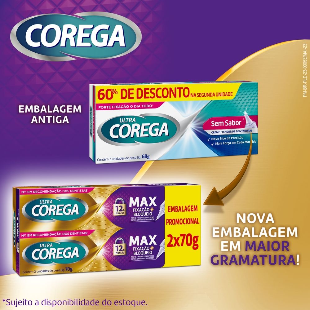 Fixador De Dentadura Corega Ultra Sem Sabor 2 Unidades De 70g - Imagem 2