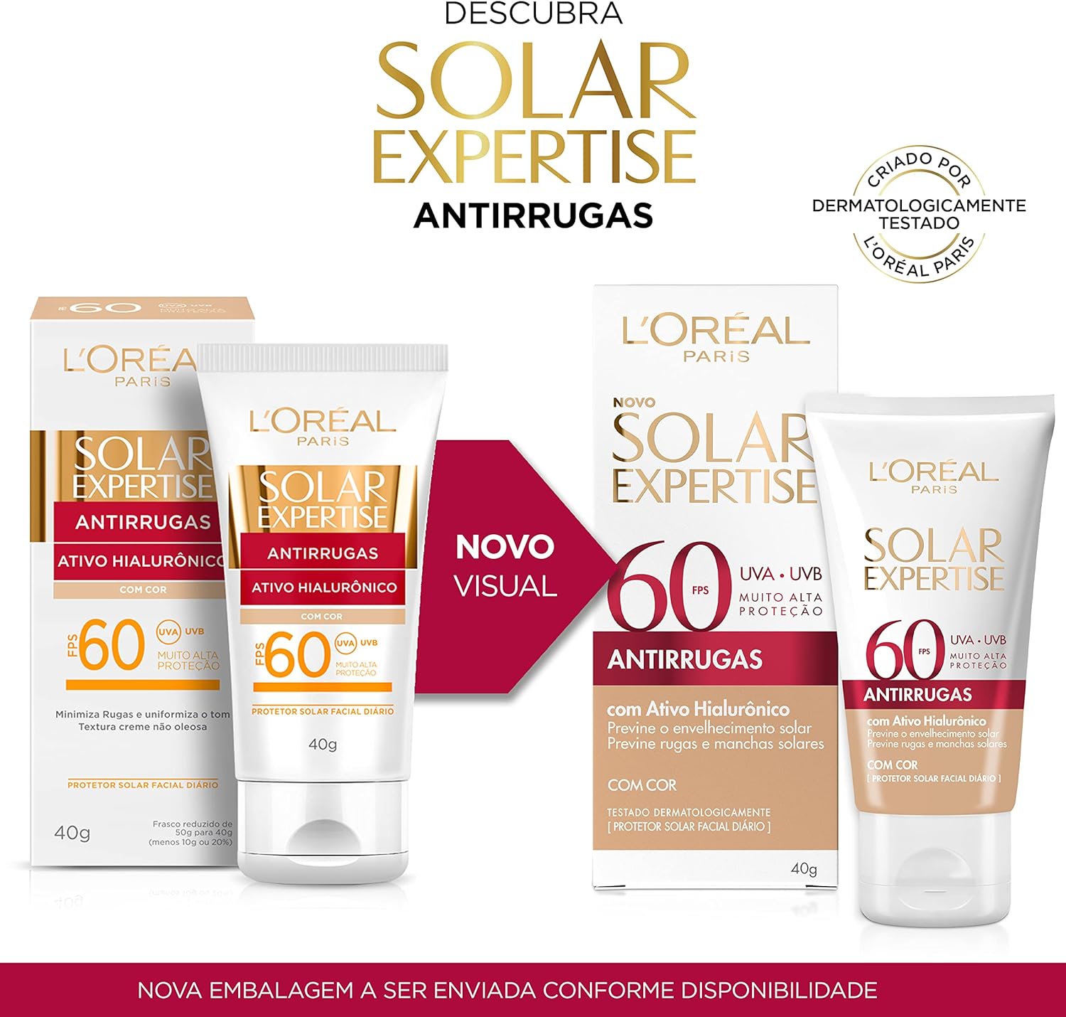 Protetor Solar Facial L'oréal Expertise Antirrugas Fps60 Com Cor 40g - Imagem 4