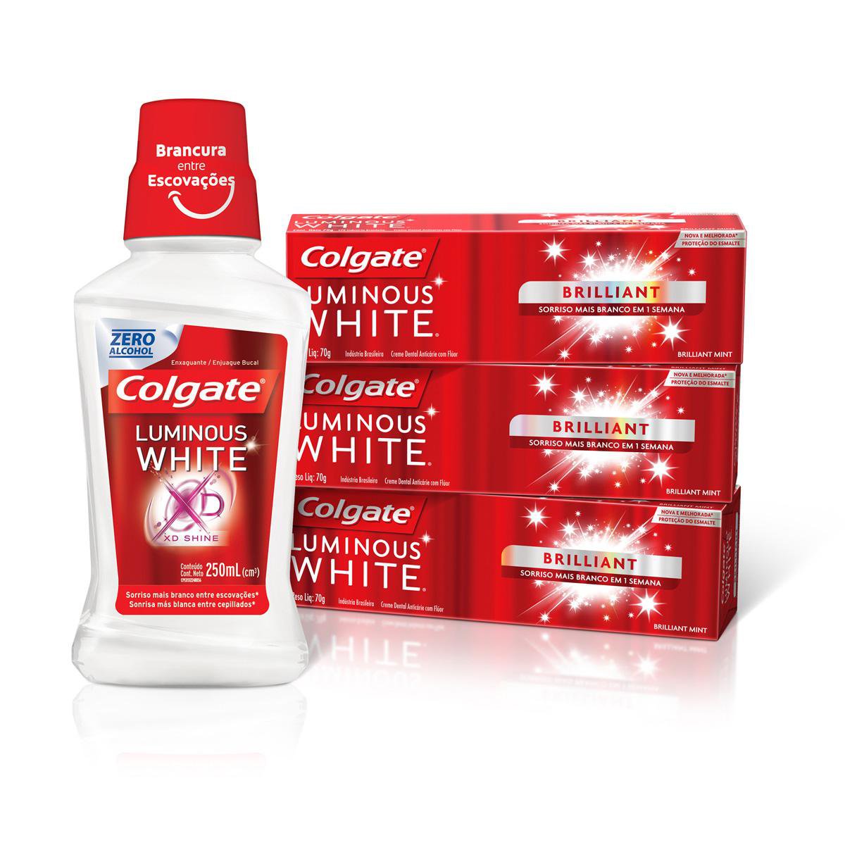 Kit Creme Dental Colgate Luminous White 3 Unidades 70g + Enxaguante Bucal 250ml - Imagem 4