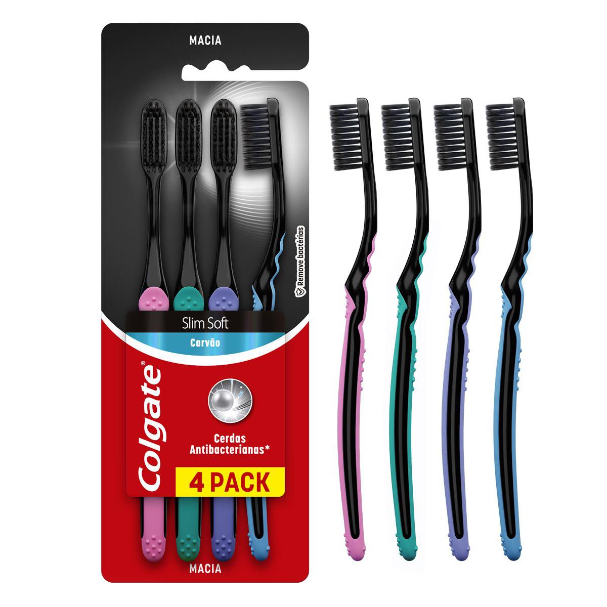Escova Dental Colgate Slim Soft Black 4 Unidades - Imagem 2