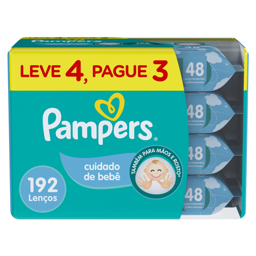 Kit Lenço Umedecido Pampers Cuidado De Bebê 4 Pacotes 48 Unidades
