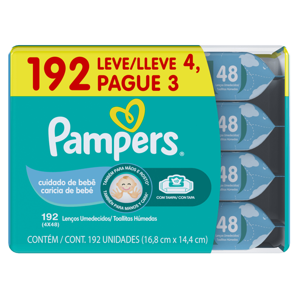 Kit Lenço Umedecido Pampers Cuidado De Bebê 4 Pacotes 48 Unidades - Imagem 2