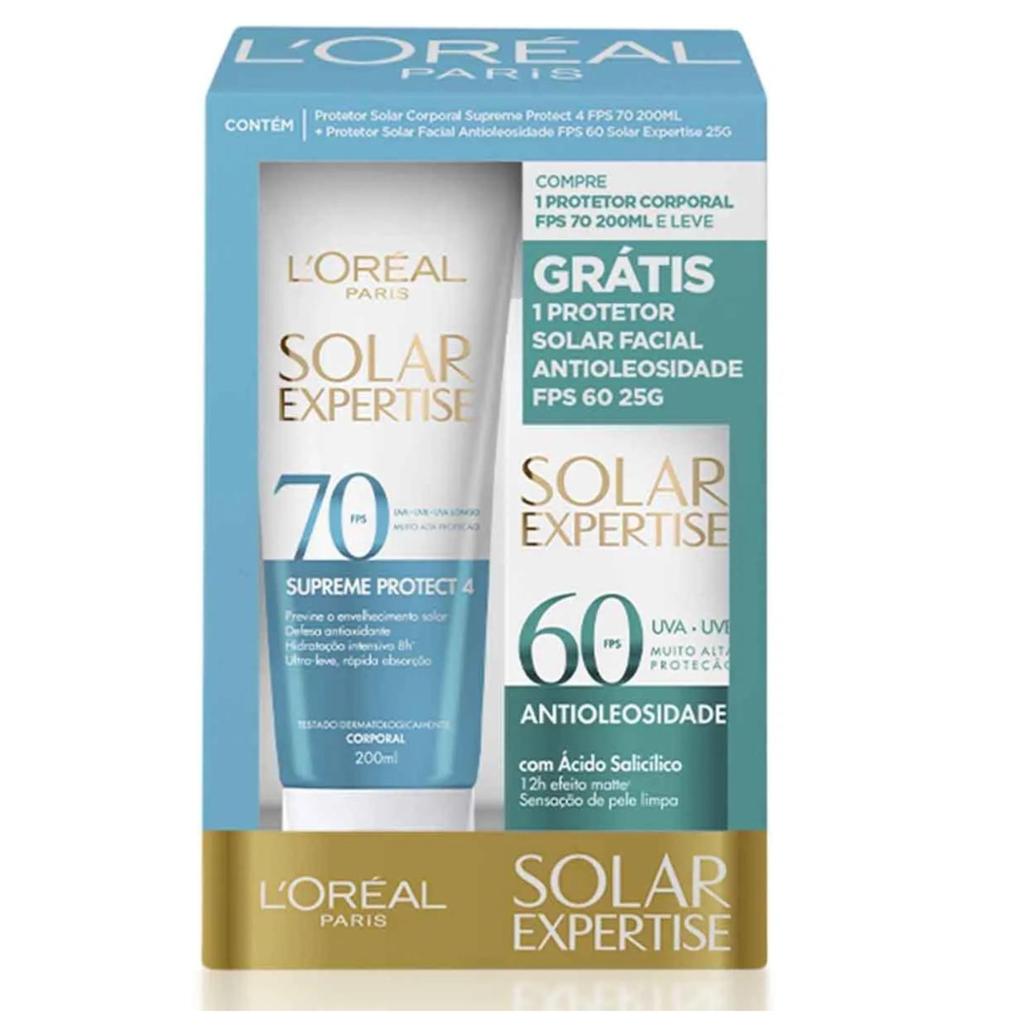 Kit Protetor Solar L'oréal Expertise Corporal Supreme Protect 4 Fps70 200ml + Facial Antioleosidade Fps60 25g