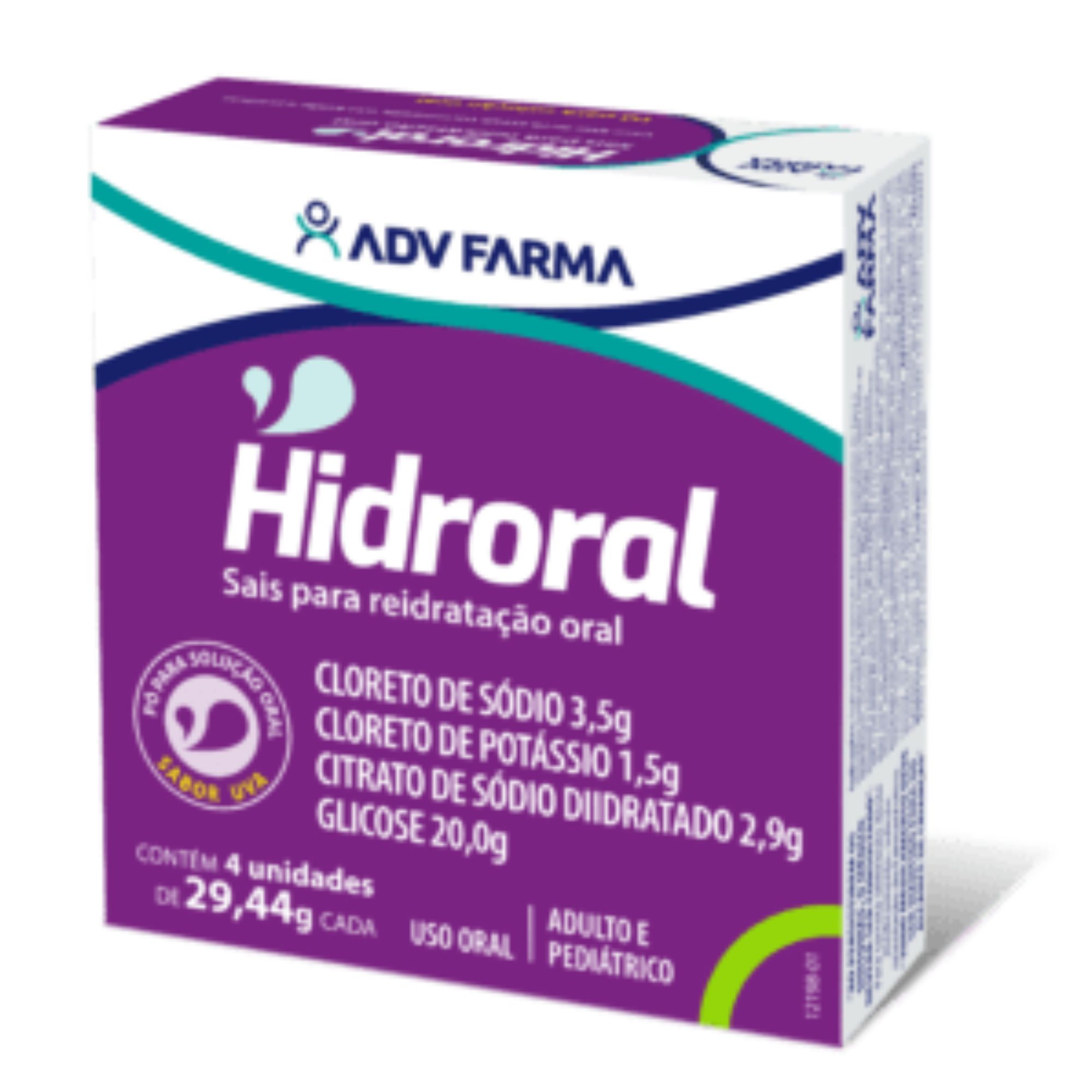 Hidroral Solução Oral Sabor Uva 4 Envelopes 29,44g
