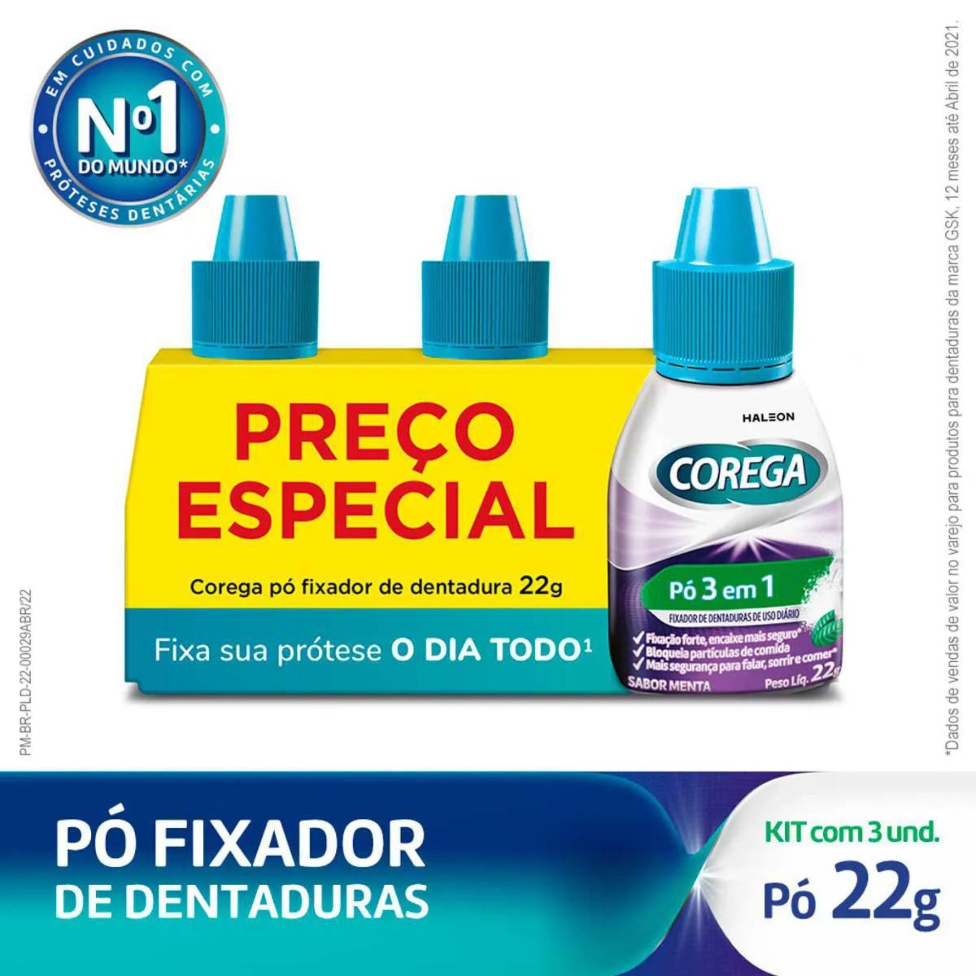 Kit Pó Fixador De Dentadura Corega 3 Unidades 22g - Imagem 3