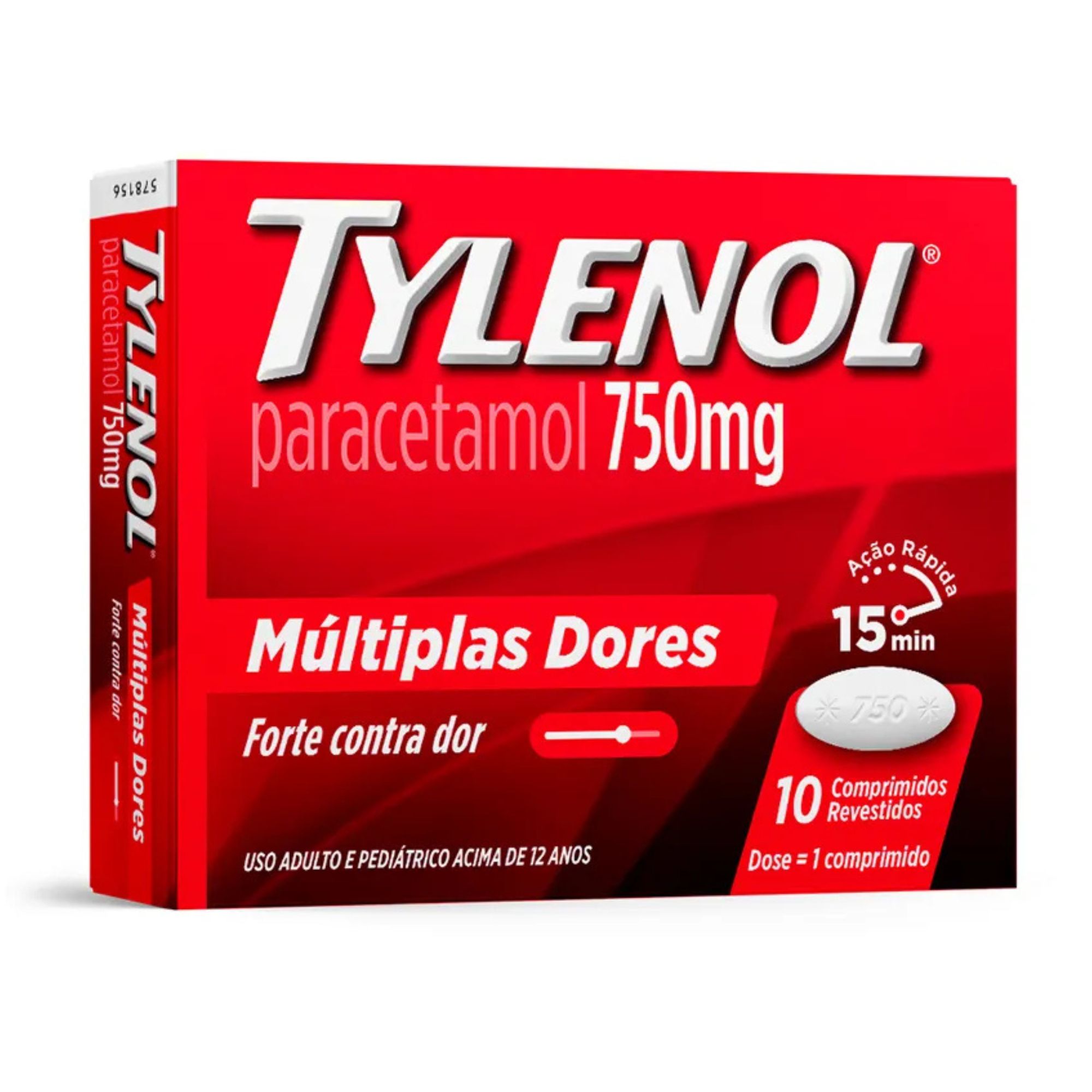 Tylenol 750mg 10 Comprimidos Revestidos