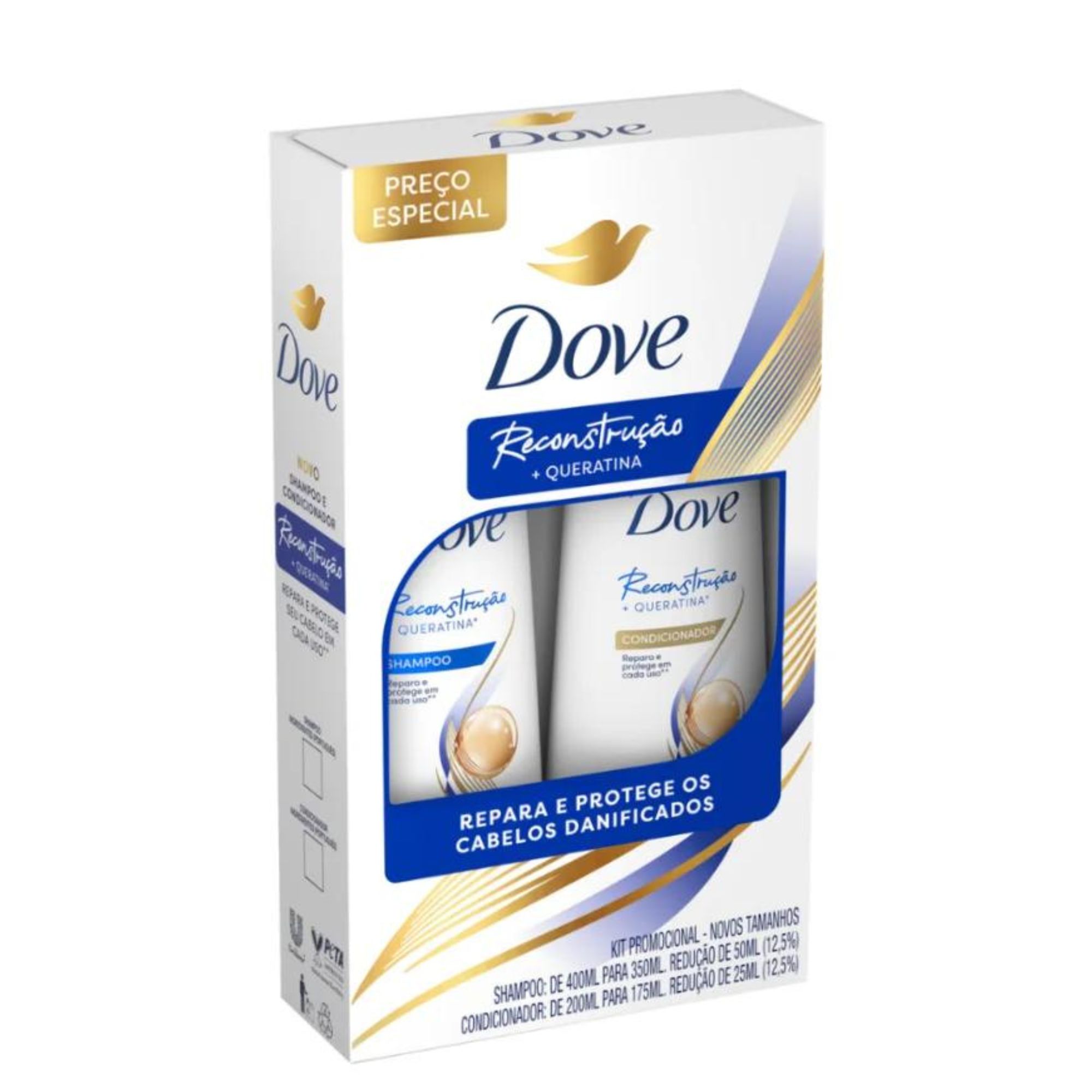 Kit Shampoo Dove Reconstrução + Queratina 350ml + Condicionador 175ml
