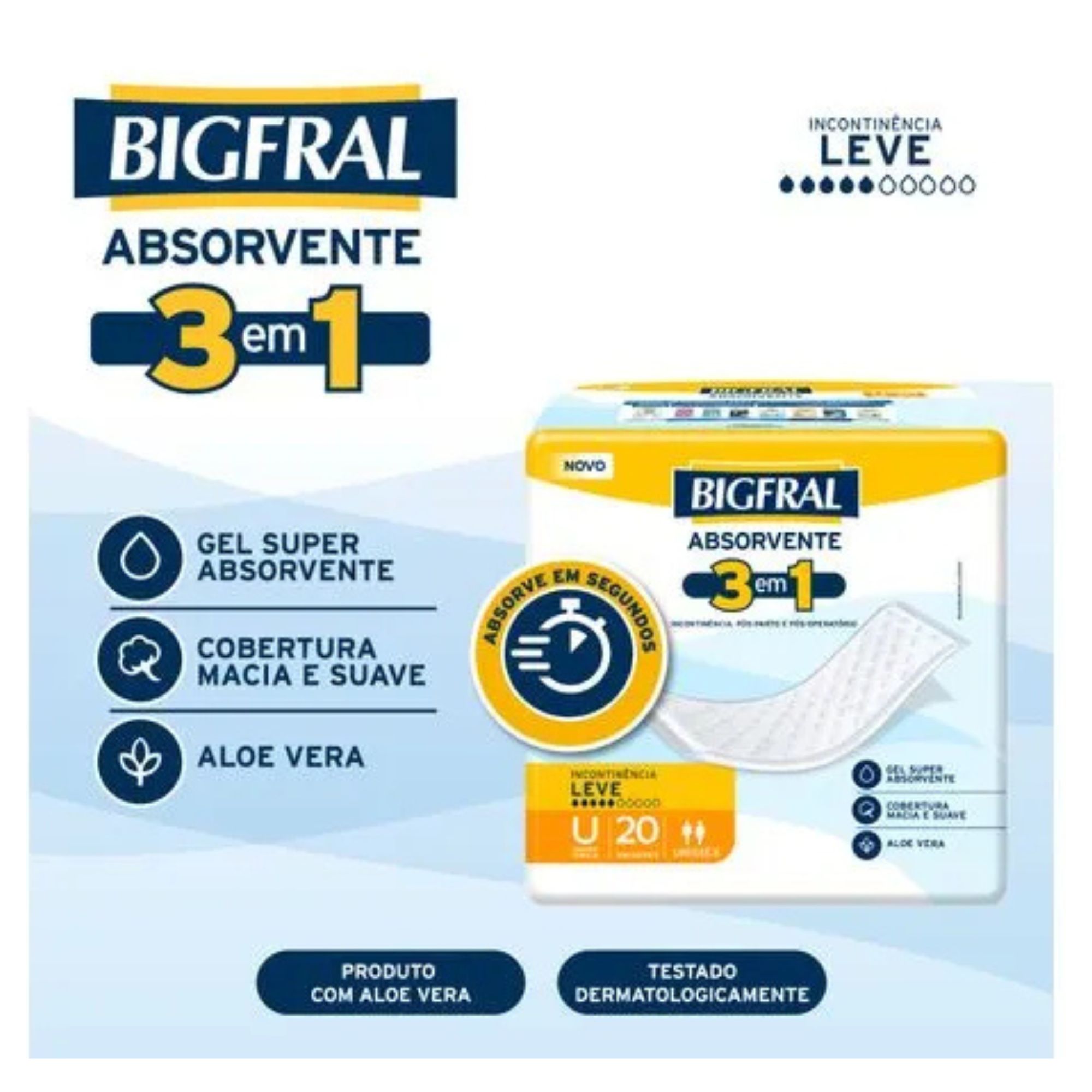 Absorvente Geriátrico Bigfral 3 Em 1 Unissex Leve 20 Unidades - Imagem 3