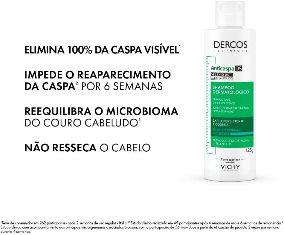 Shampoo Dercos Anticaspa Ds Vichy Cabelo Normal A Oleoso 125g - Imagem 3