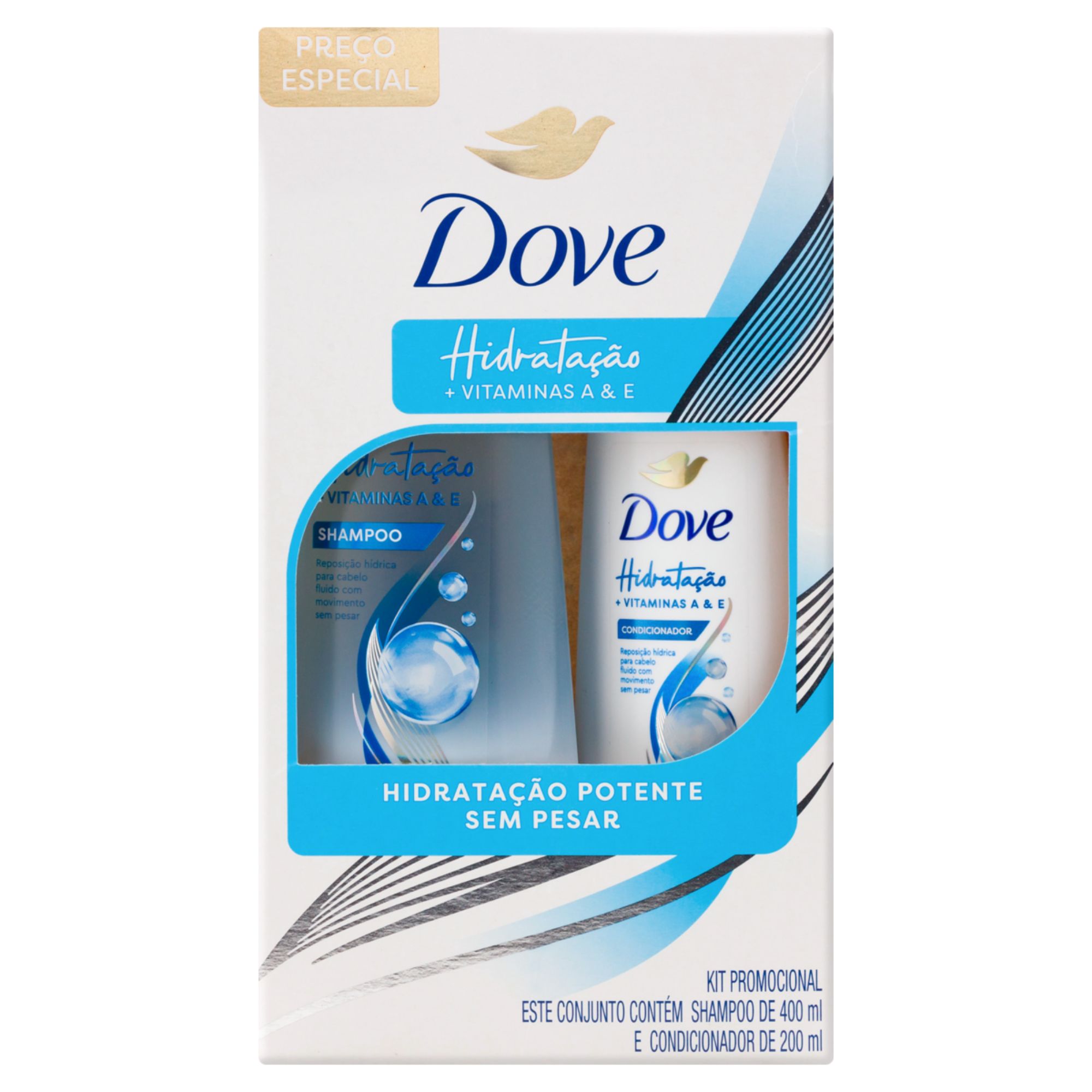 Kit Dove Hidratação + Vitaminas A & E Shampoo 400ml + Condicionador 200ml