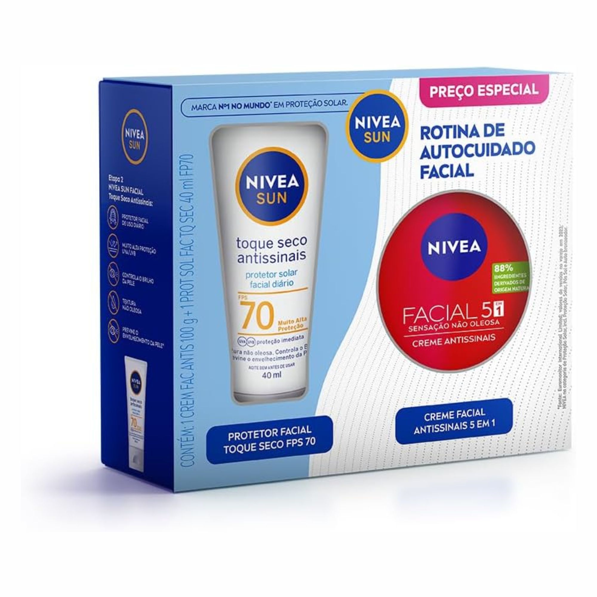 Kit Facial Nivea Sun Protetor Solar Fps70 40ml + Creme Antissinais 100g