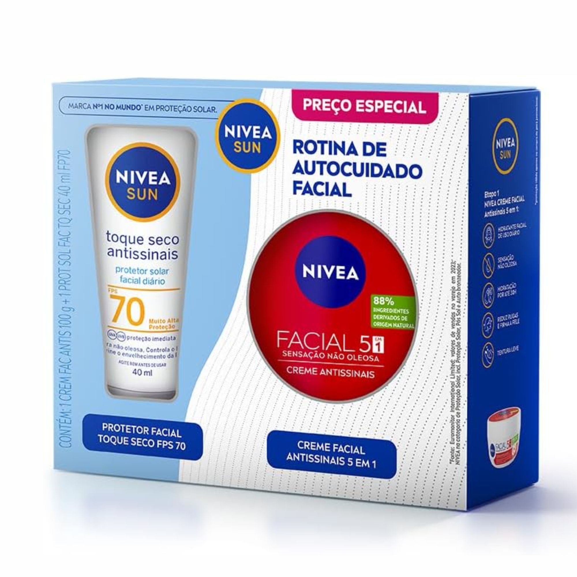 Kit Facial Nivea Sun Protetor Solar Fps70 40ml + Creme Antissinais 100g - Imagem 2