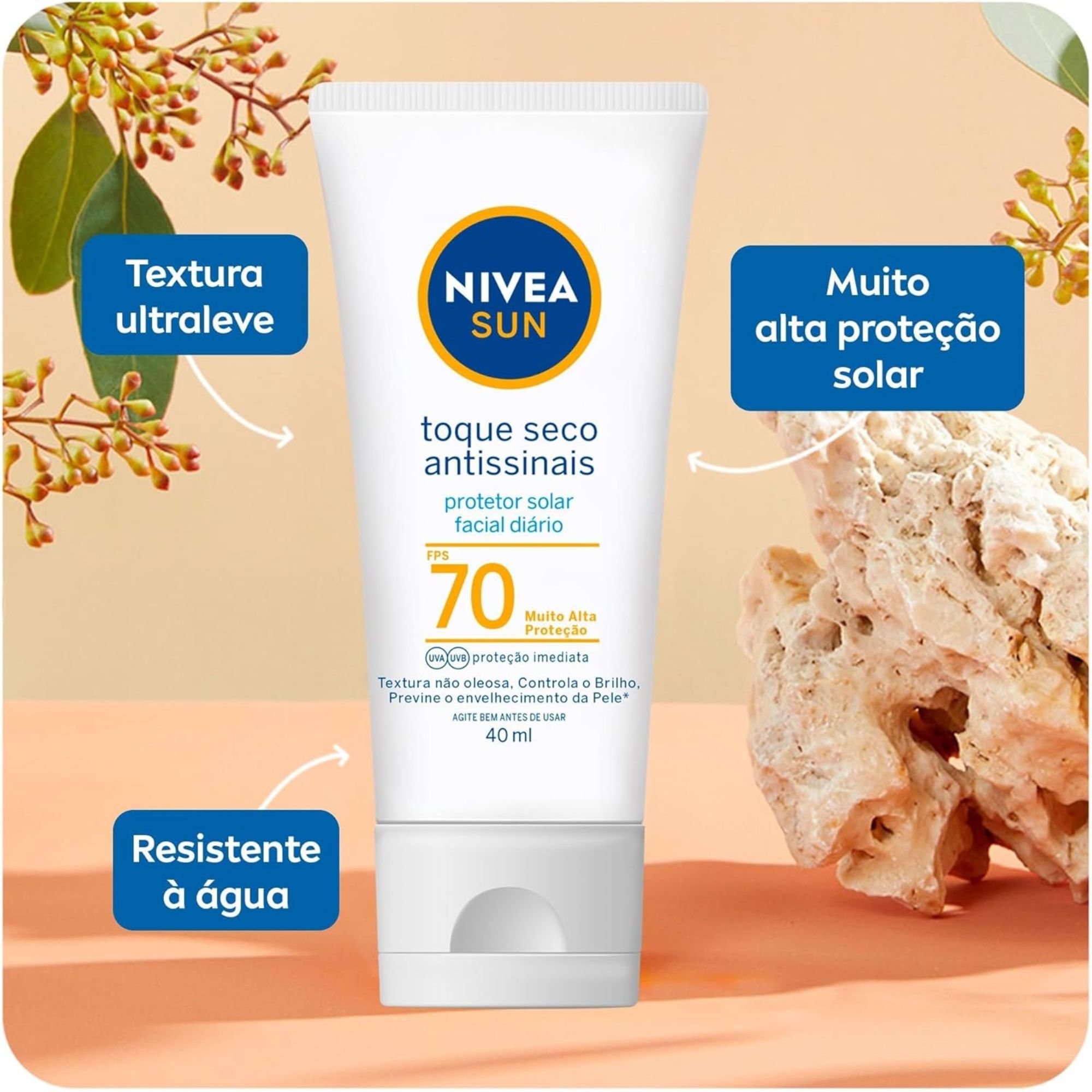 Kit Facial Nivea Sun Protetor Solar Fps70 40ml + Creme Antissinais 100g - Imagem 3