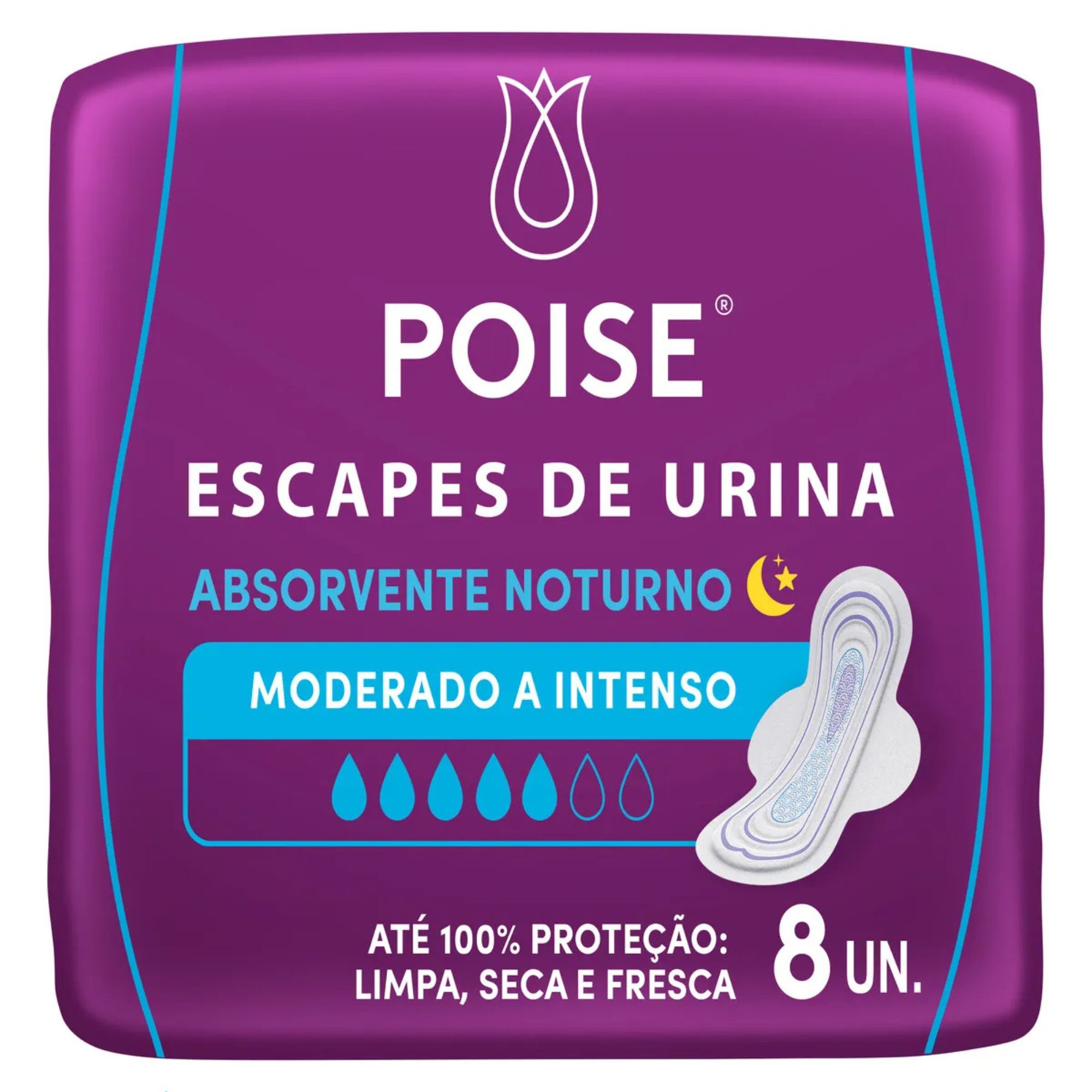Absorvente Para Incontinência Noturno Poise Moderado A Intenso 8 Unidades