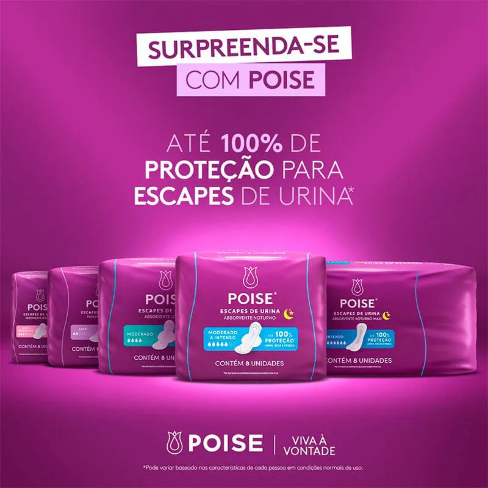 Absorvente Para Incontinência Noturno Poise Moderado A Intenso 8 Unidades - Imagem 3