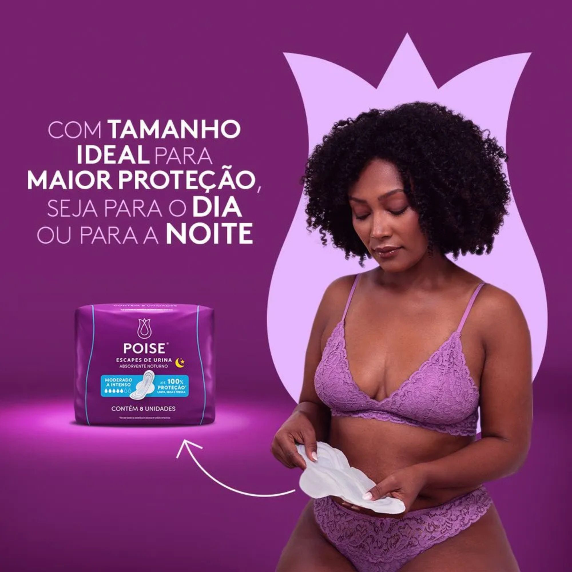 Absorvente Para Incontinência Noturno Poise Moderado A Intenso 8 Unidades - Imagem 4
